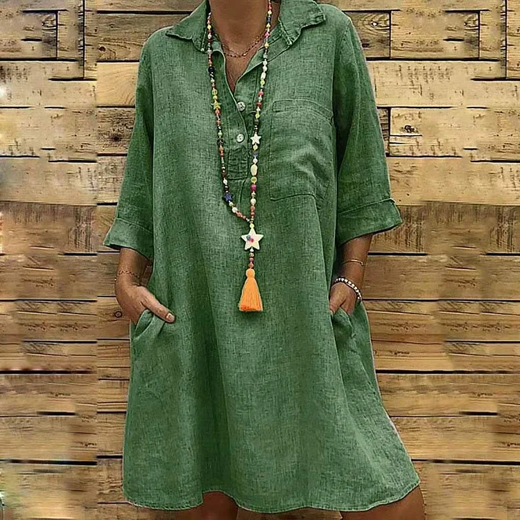 Lapel 3/4 sleeve dress-Mayoulove