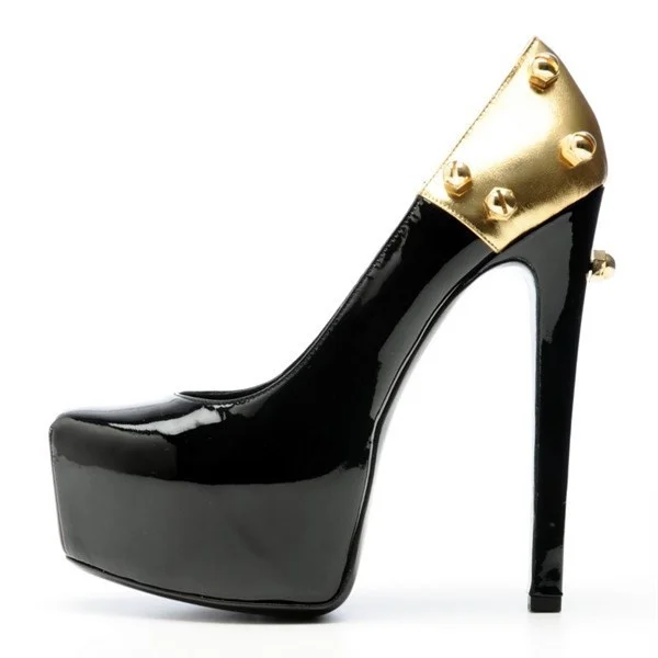 Escarpins noirs à talons aiguilles avec clous dorés Flusfy