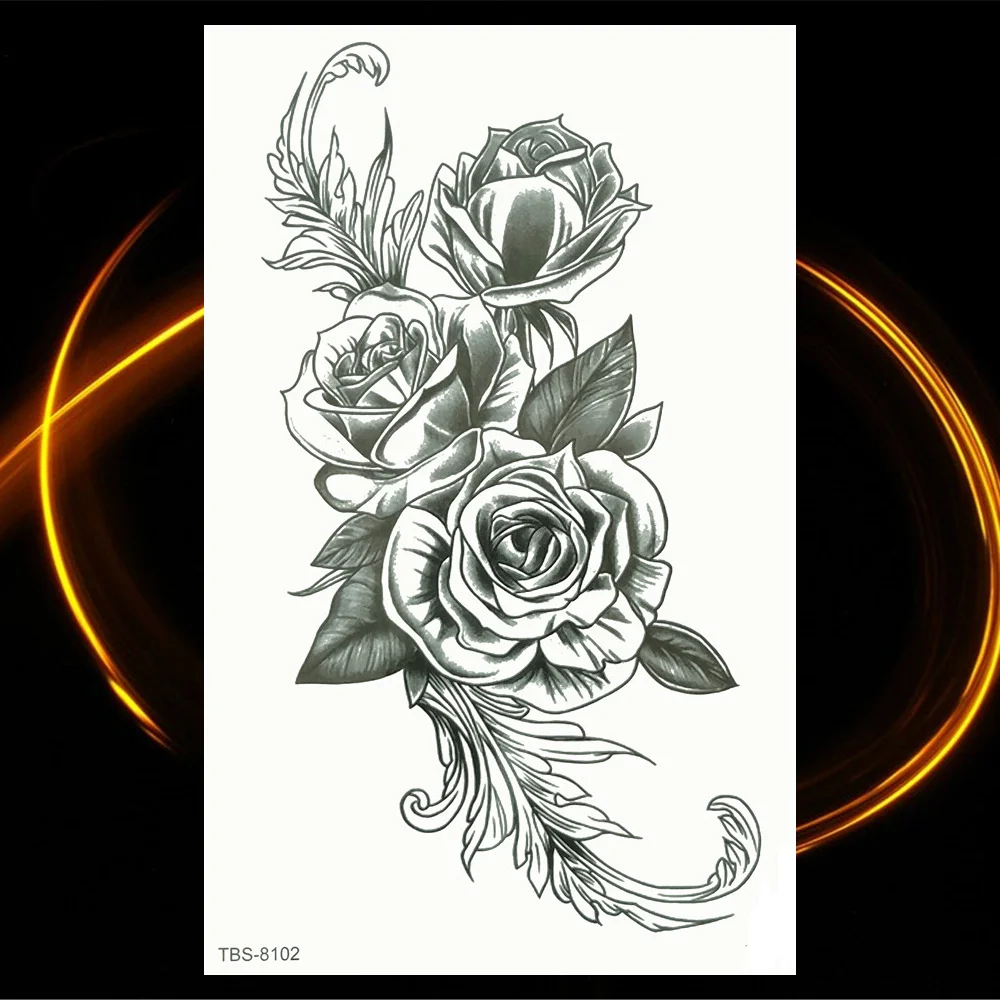 Sdrawing Skeleton Fake Temporary Tattoos For Women Men Green Snake Rose Daisy Flower Tattoo Scorpion King Body Thigh Waterproof Tatoo