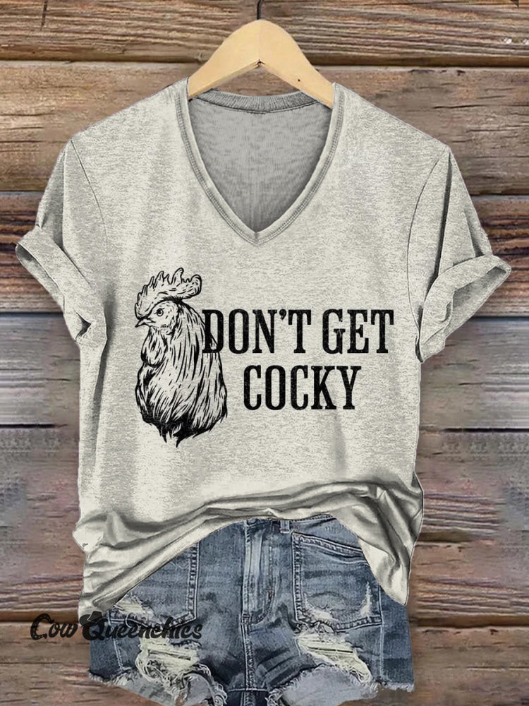 Women&rsquo;s V-neck Vintage Don&rsquo;t Get Cocky Art Print Casual T-Shirt Multicolor / S