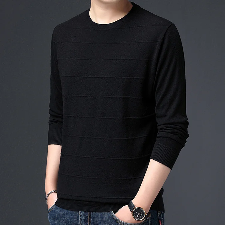 Casual Plain Long Sleeve Crew Neck Striped Sweater