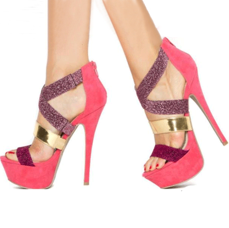 Women's Rosy Glitter Strappy Open Toe Stiletto Heel Stripper Shoes |FSJ Shoes