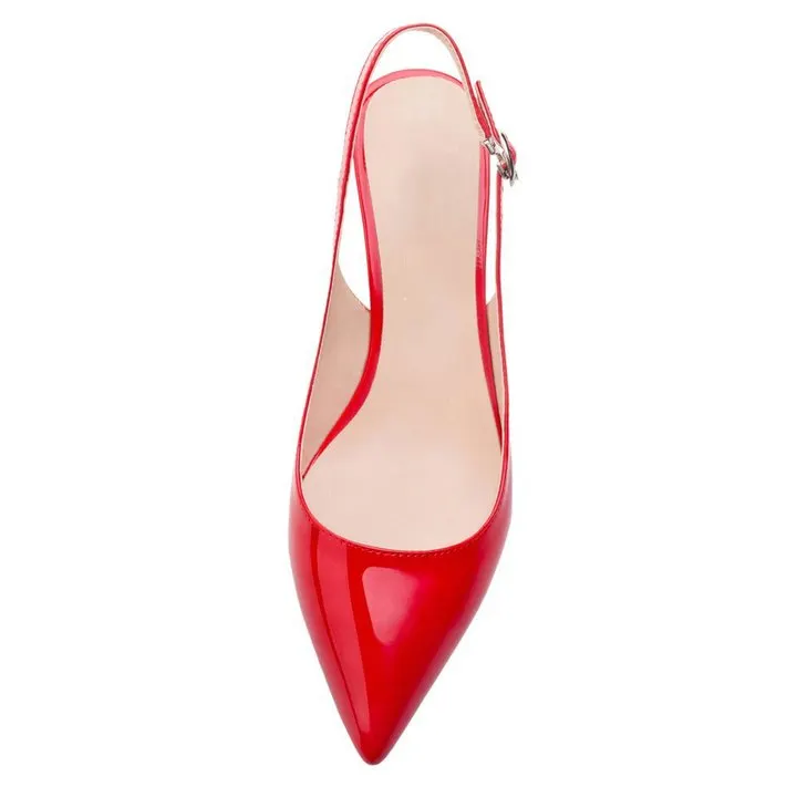 60mm Women's Pointed Toe Slingback Shoes Kitten Heel Red Bottom Pumps Comfortable Dress Patent-vocosishoes