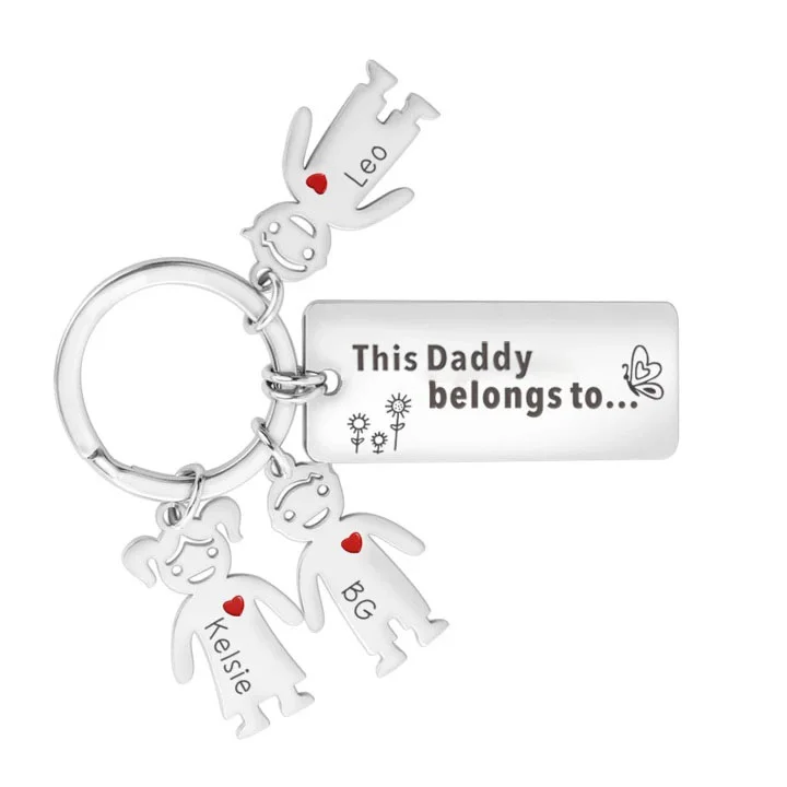 Personalized Family Keychain with 3 Kid Charms Engrave Names
