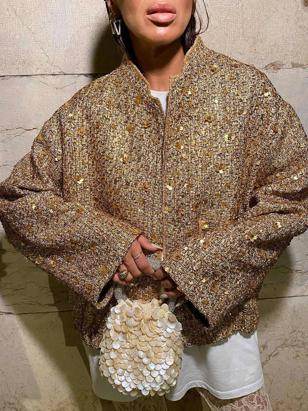 Retro Sequin Zip-Up Long Sleeve Jacket