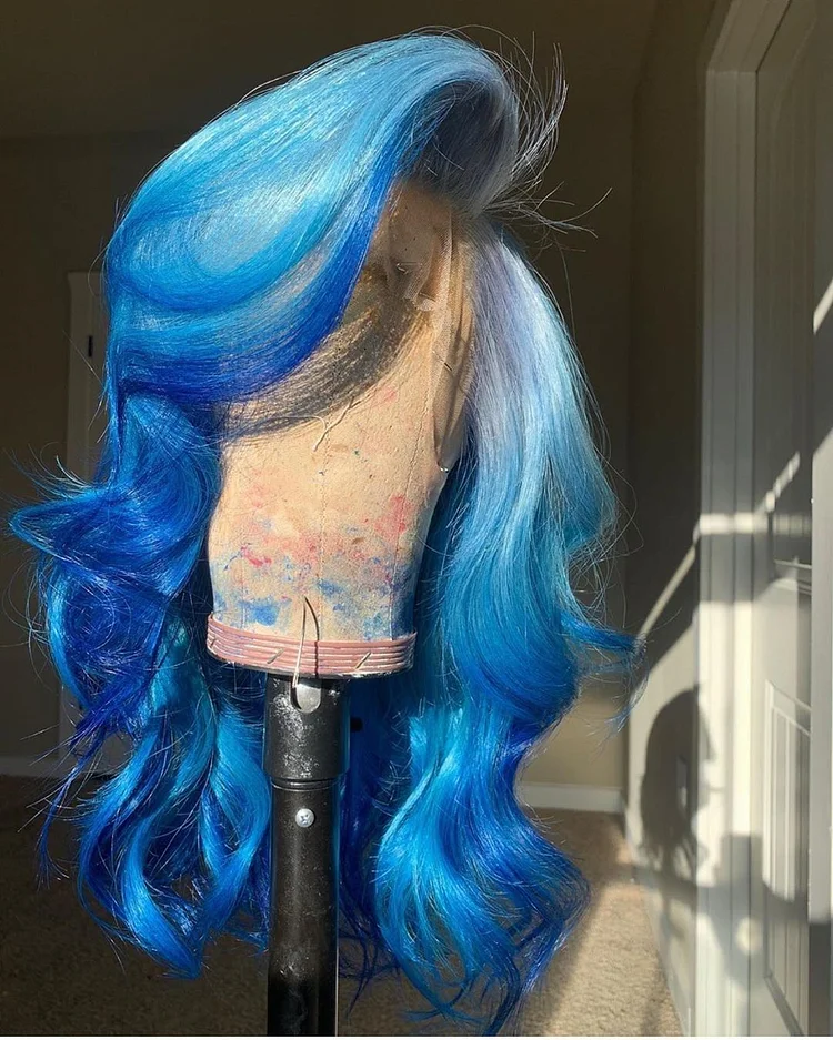 🔥Hair®| Hyun Color Lace Wigs Body Wave Lady wig Fashion Wig Blue  Gradient