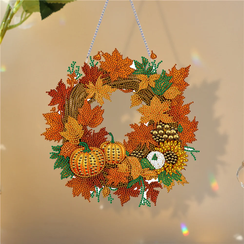 DIY Autumn Pumpkin Acrylic Single Side Special Shaped Diamond Painting Wreath Ornament
