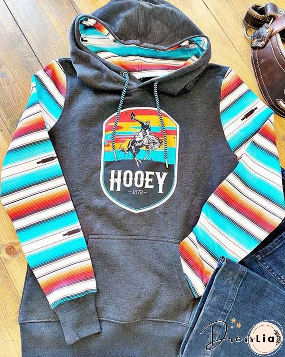 Women's Hooey Casual Contrast Cotton-Blend Plus Fleece Sweatshirt