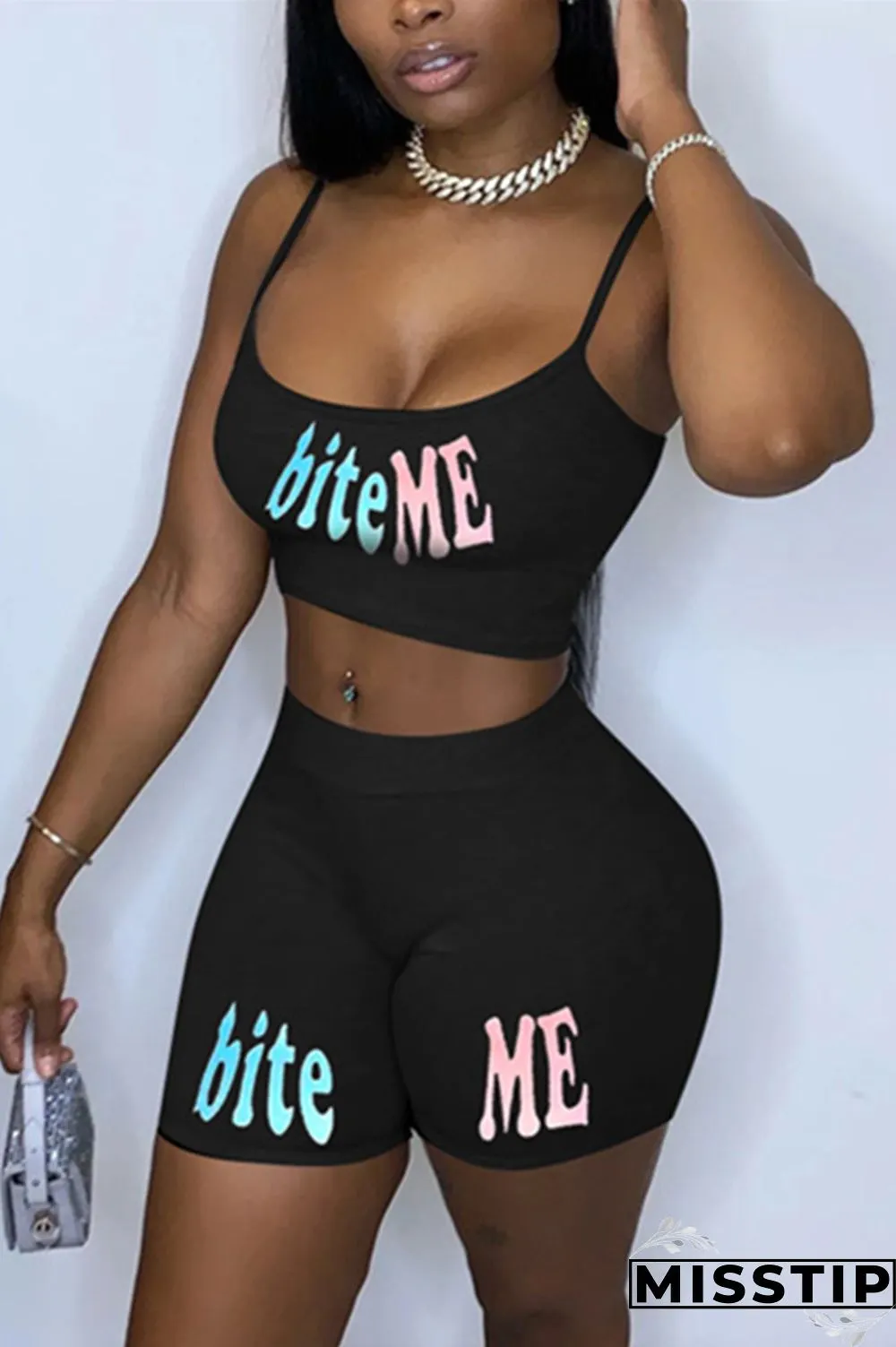 Multi-color Sexy Letter Straight Sleeveless Two Pieces