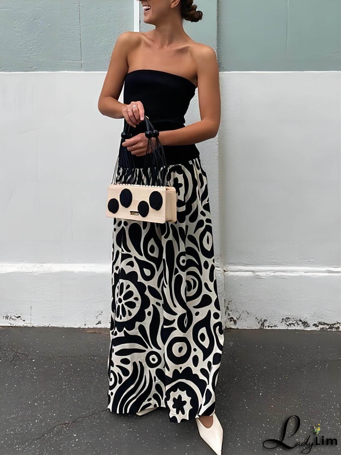 Strapless Floral Print Midi Dress