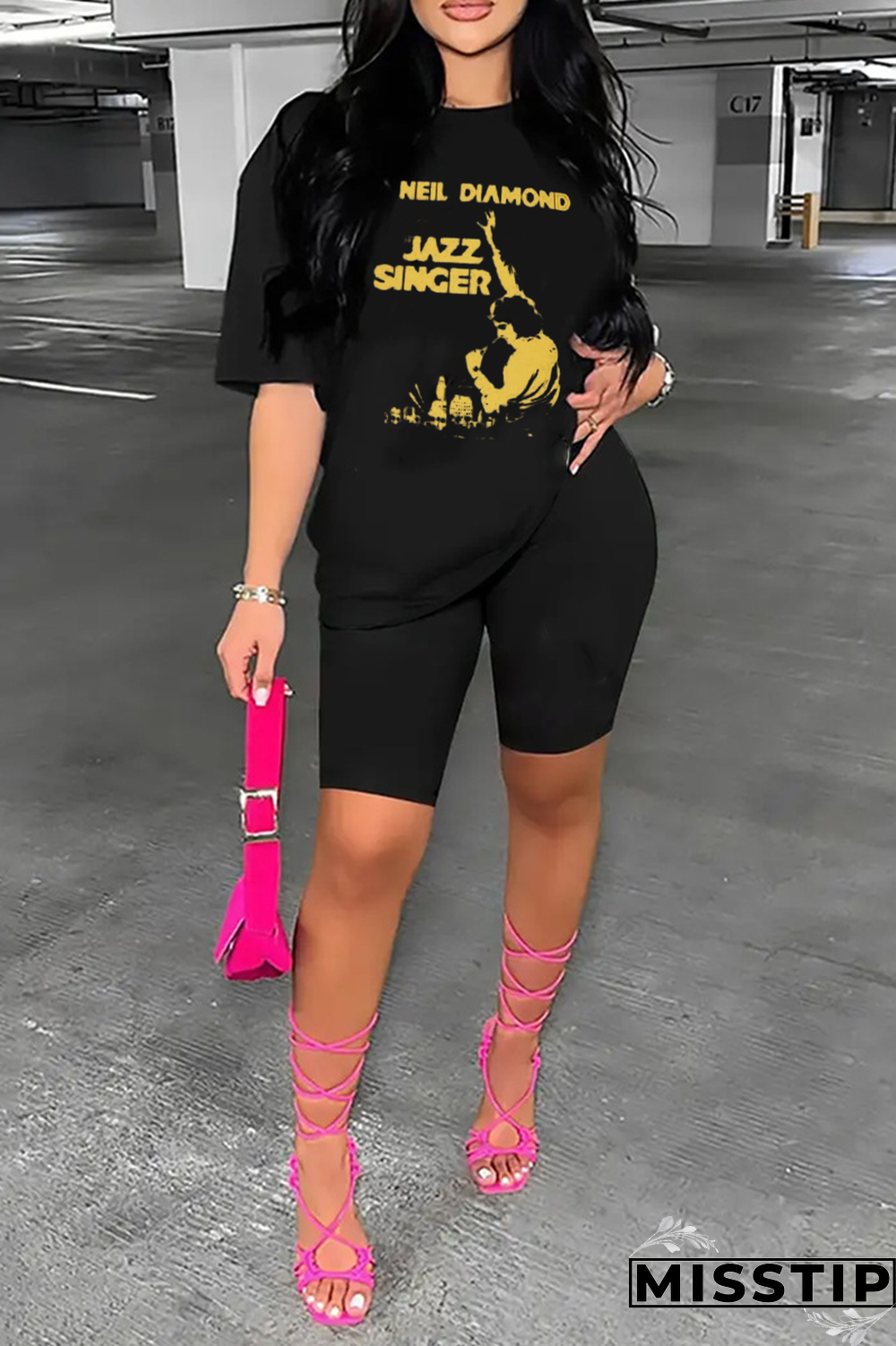 Black Daily Vintage Print Patchwork O Neck T-Shirts