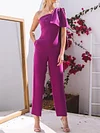 One-Shoulder Asymmetric Solid Color Jumpsuits