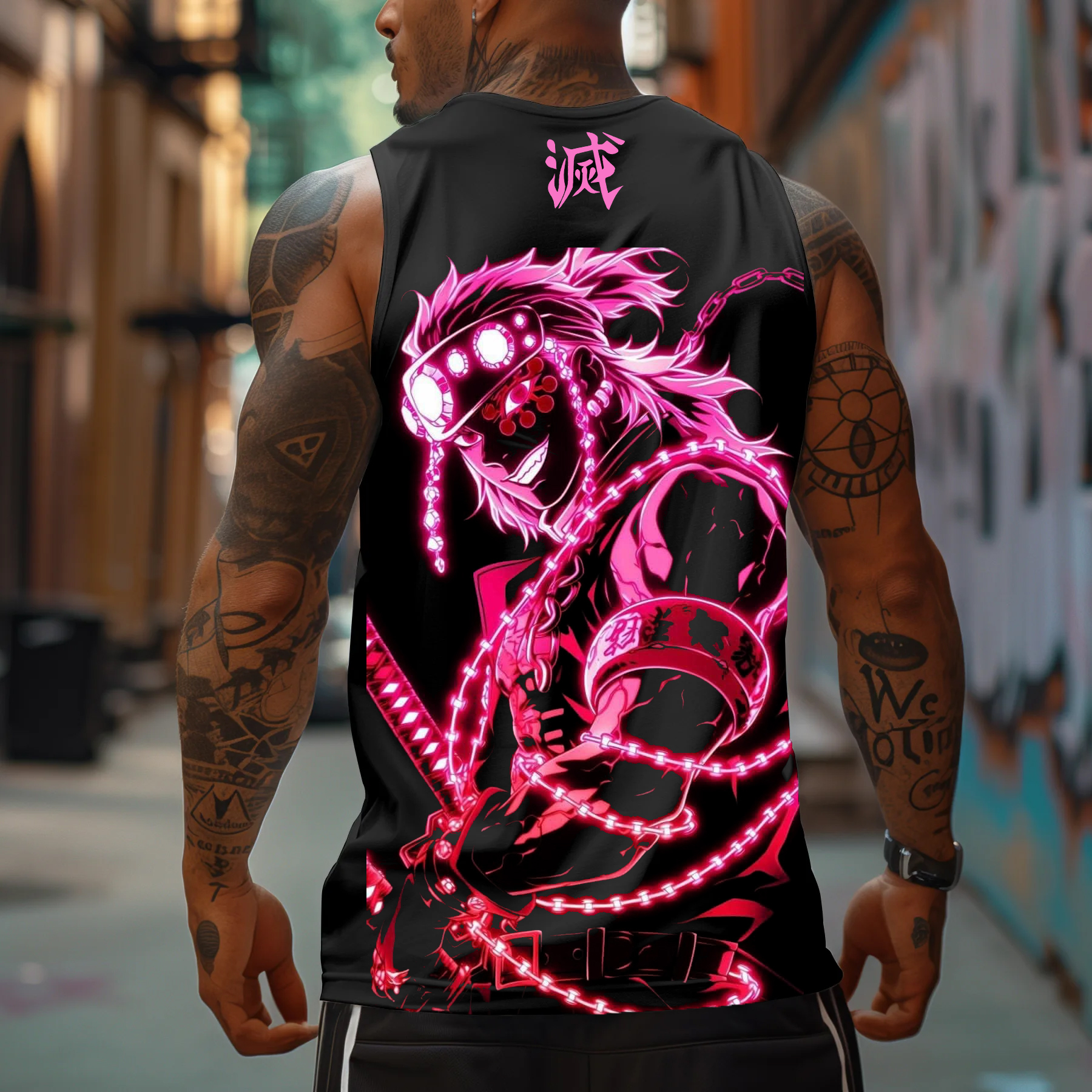 Men's Sports Fitness Fighting Hot-blooded Anime Logo Printed Casual Vest / TECHWEAR CLUB / Techwear