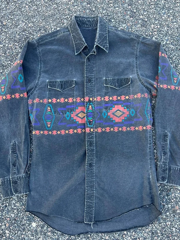 Vintage Western Art Print Casual Shirt