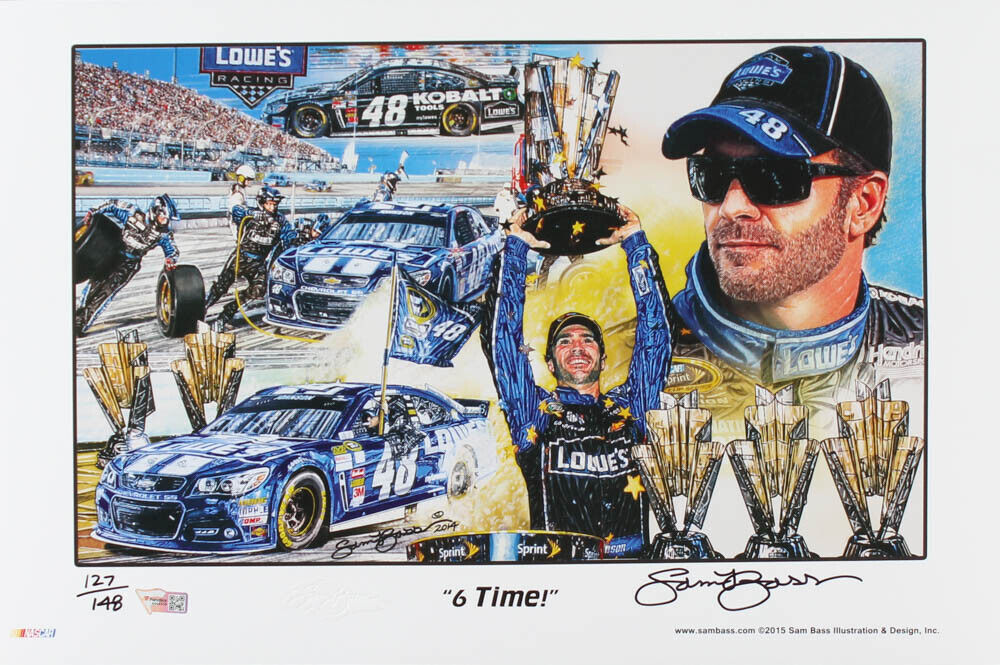 Sam Bass Signed LE Numbered 2015 Jimmie Johnson 6-Time 11x17 Print Multiple COAs