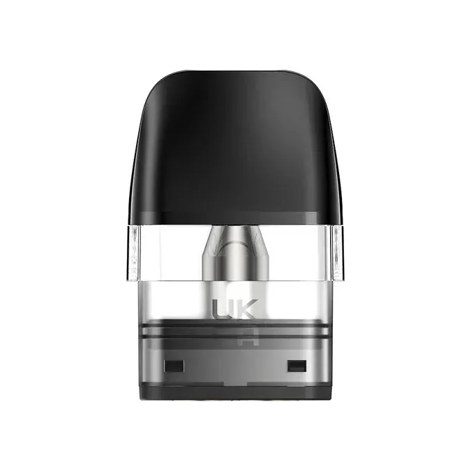 GeekVape Q replacement pod: black top, clear tank, visible coil, 'UK' logo.
