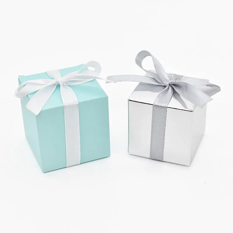 10Pcs Gold Silver Paper Candy Box Square Chocolate Gift Packaging Boxes Baby Shower Birthday Party Supplies Wedding Favors