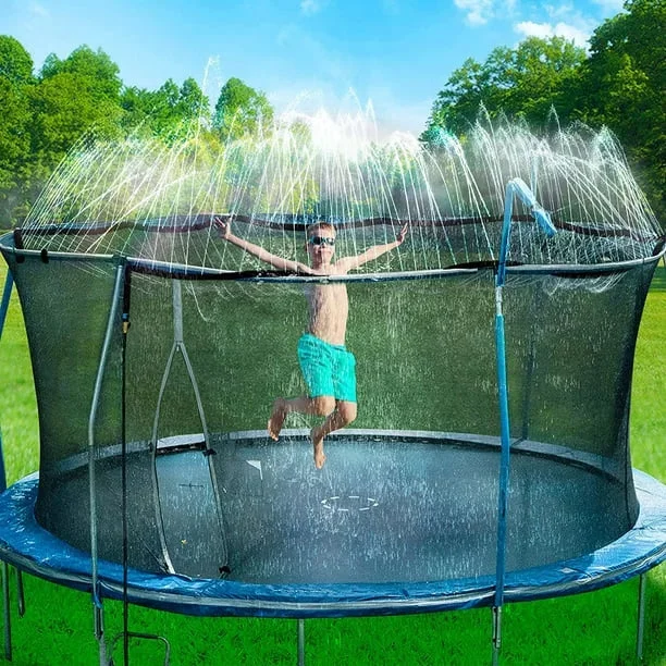 Trampoline Sprinkler for Kids, 49ft Long Heavy Duty Trampoline Backyard Water Park Sprinkler Fun Summer Outdoor Water Toys for Boys Girls,Green