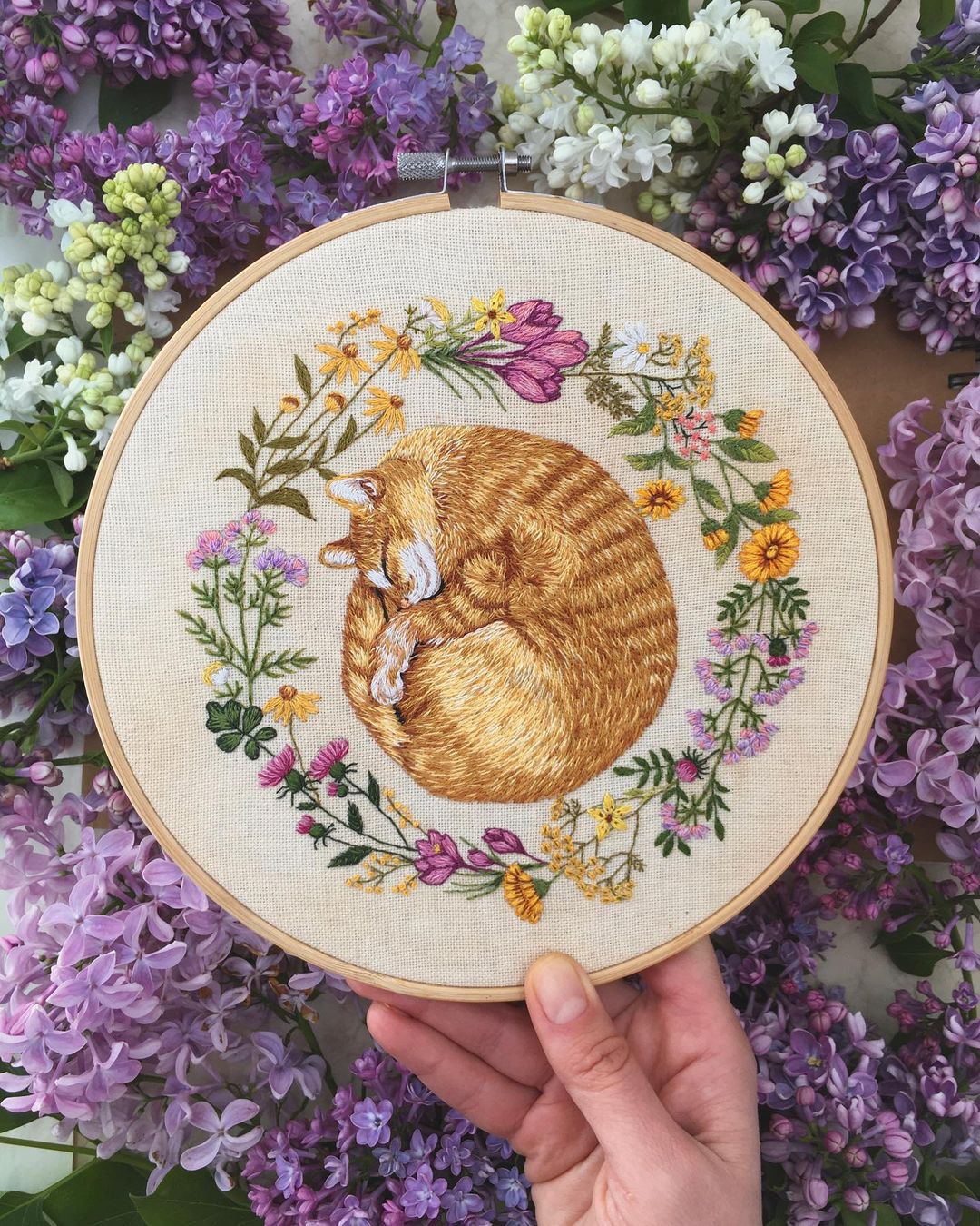 Cat Floral Hand Embroidery Kit