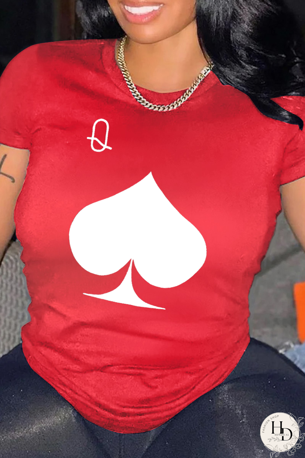 Red Fashion Casual Print Split Joint O Neck T-Shirts