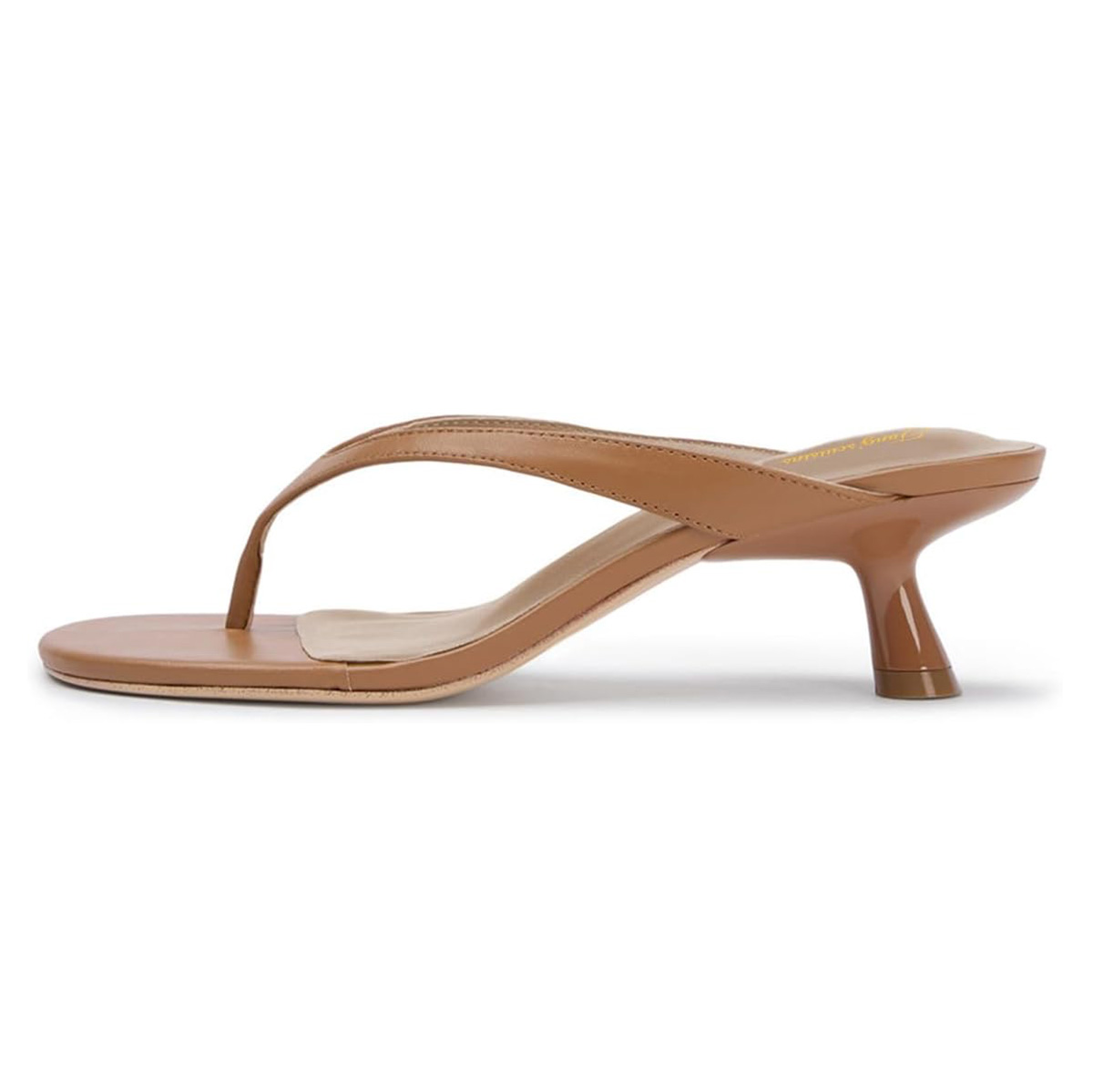 Vegan Leather Brown Round Toe Flared Heel Flip Flops for Women Nicepairs