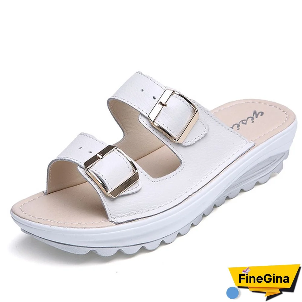 Women Fashion Casual Shoes Slippers Leather Sandals Summer Shoes Plus Size 35-42