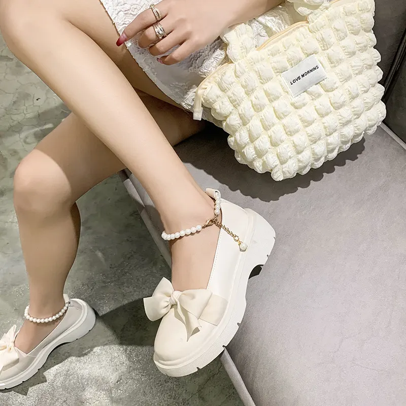 Breakj Breakj Mary Jane Shoes Women 2025 Spring And Autumn New Pearl Bow Girl Single Shoes Coarse Fairy Wind And Happy Shoes