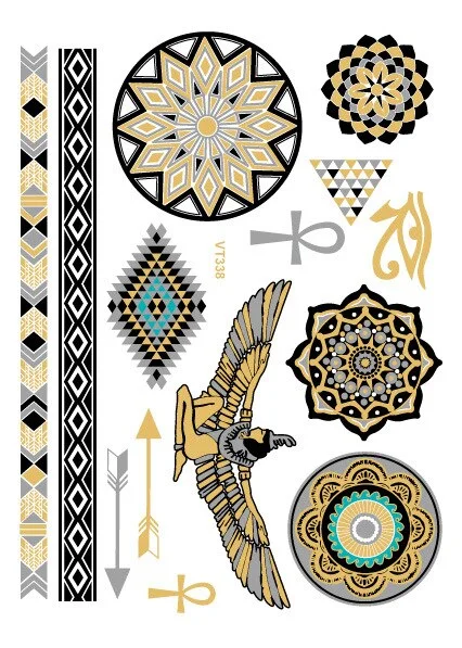 24 Kinds Metallic Bronzing Mandala Temporary Tattoo Sticker Glitter Gold Body Art Waterproof Disposable tatouage temporaire