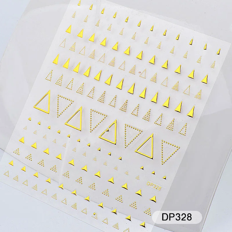 1 Sheet Metallic Nail Art Stickers Mixed Moon/Star/Arrow/Triangle Geometric Patterns 3d Gold Hollow Adhesive Sticker Decorations-Nail Inspo