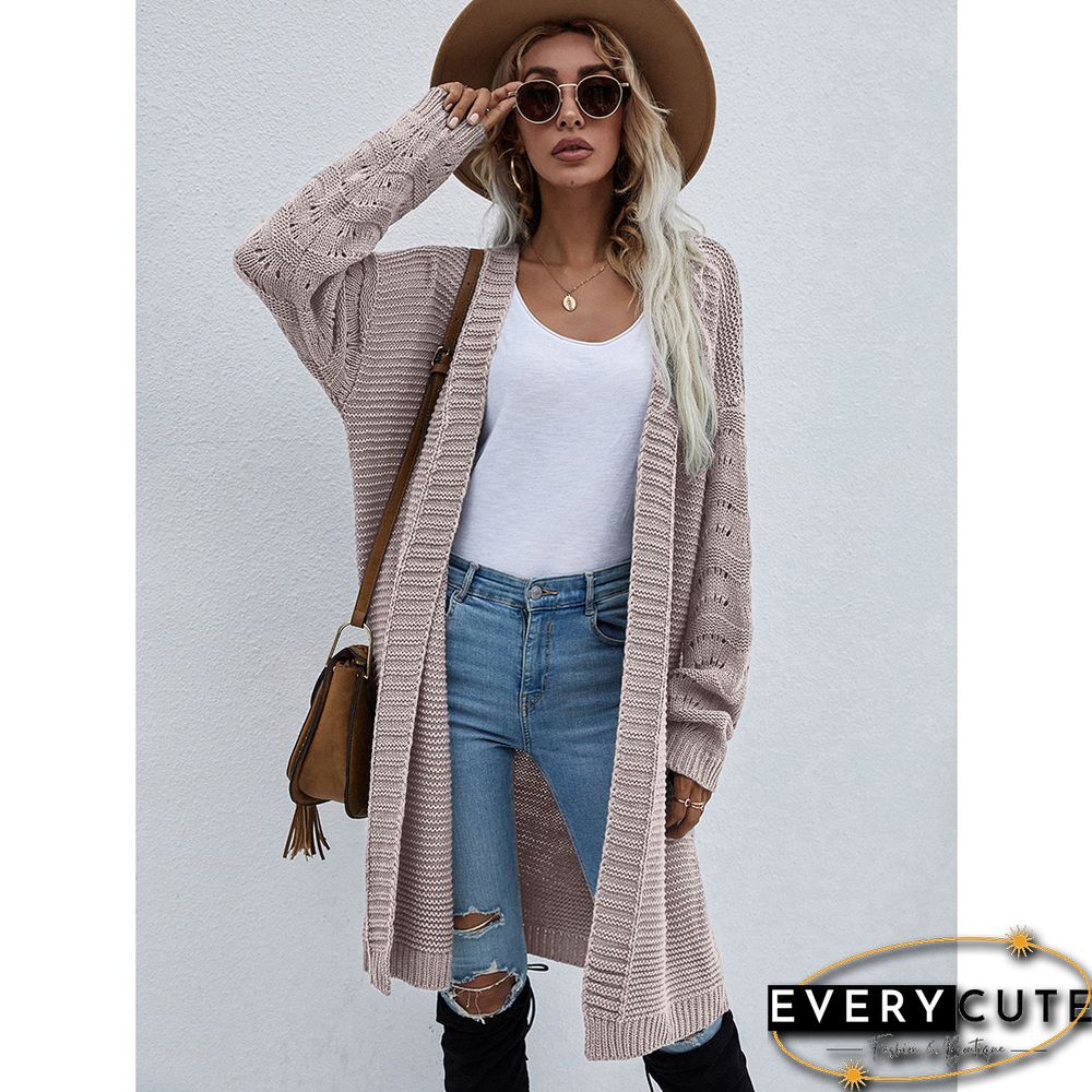Solid Cameo Open Front Knitted Long Cardigan