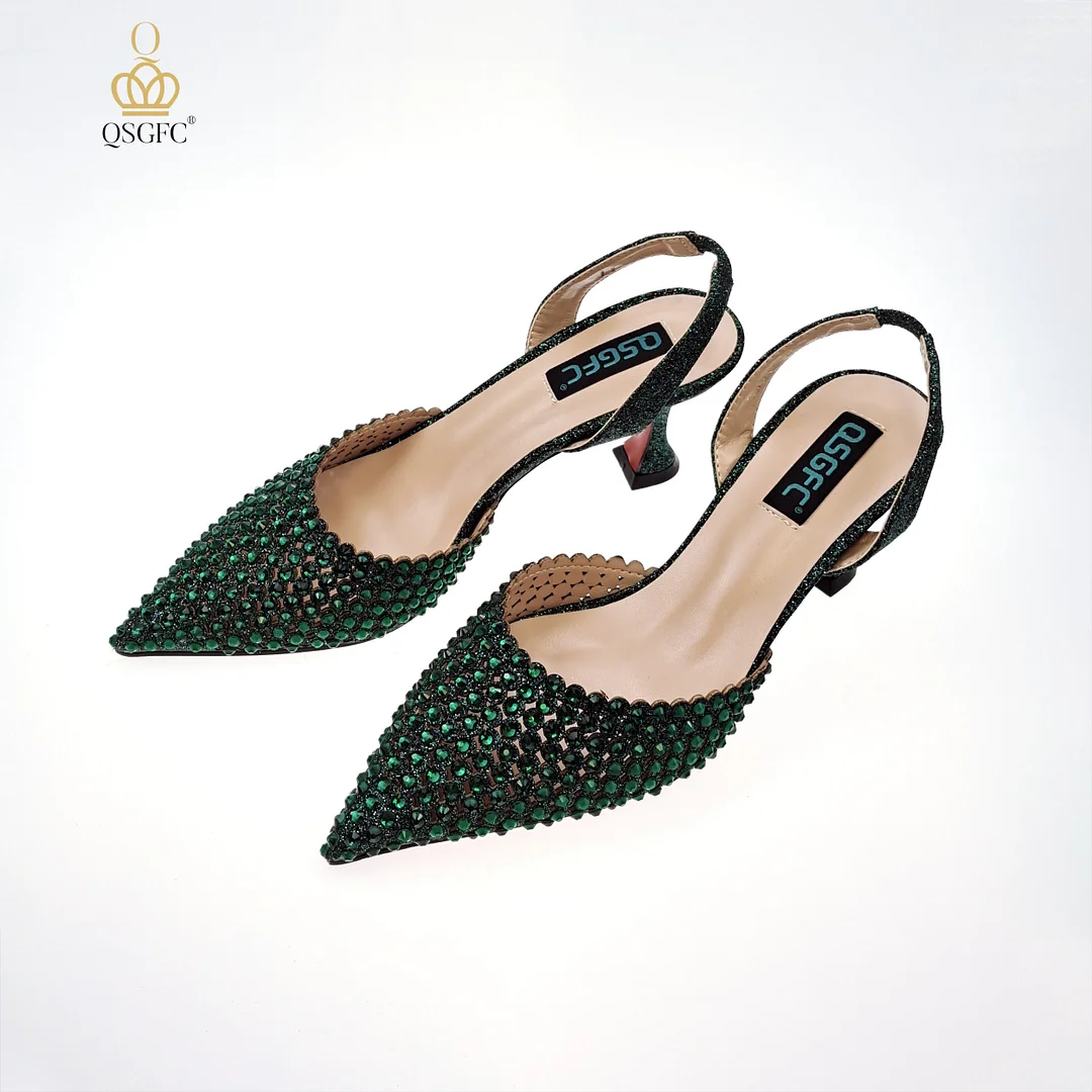 QSGFC New Arrival Popular Cutout Style In Nigeria Italian Design Elegant D.Purple Color Ladies Shoes and Bag For Party Wedding