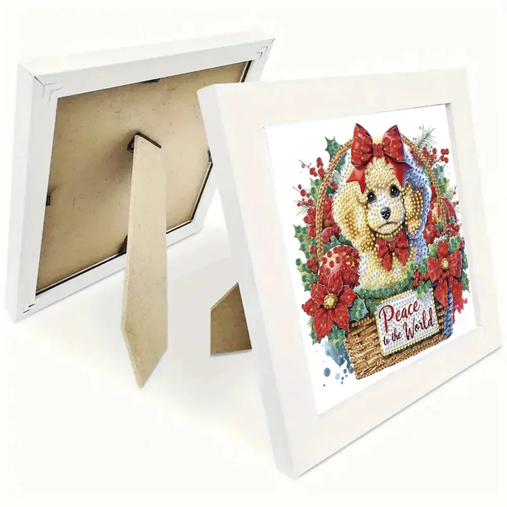 5D DIY Partial Special Shaped Drill Diamond Painting Xmas Poodle 22.8x22.8cm【With Frame】