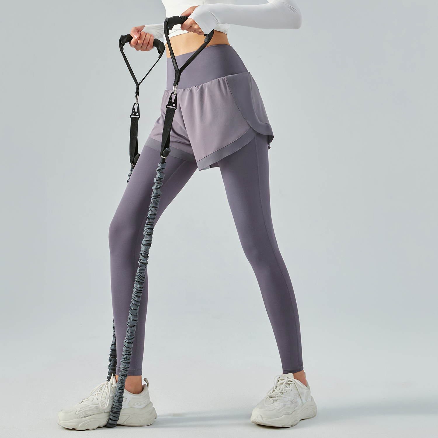 Shop Smoky Purple widened waist tummy control buttery soft sweat wicking running gym leggings shorts with pockets online on Hergymclothing