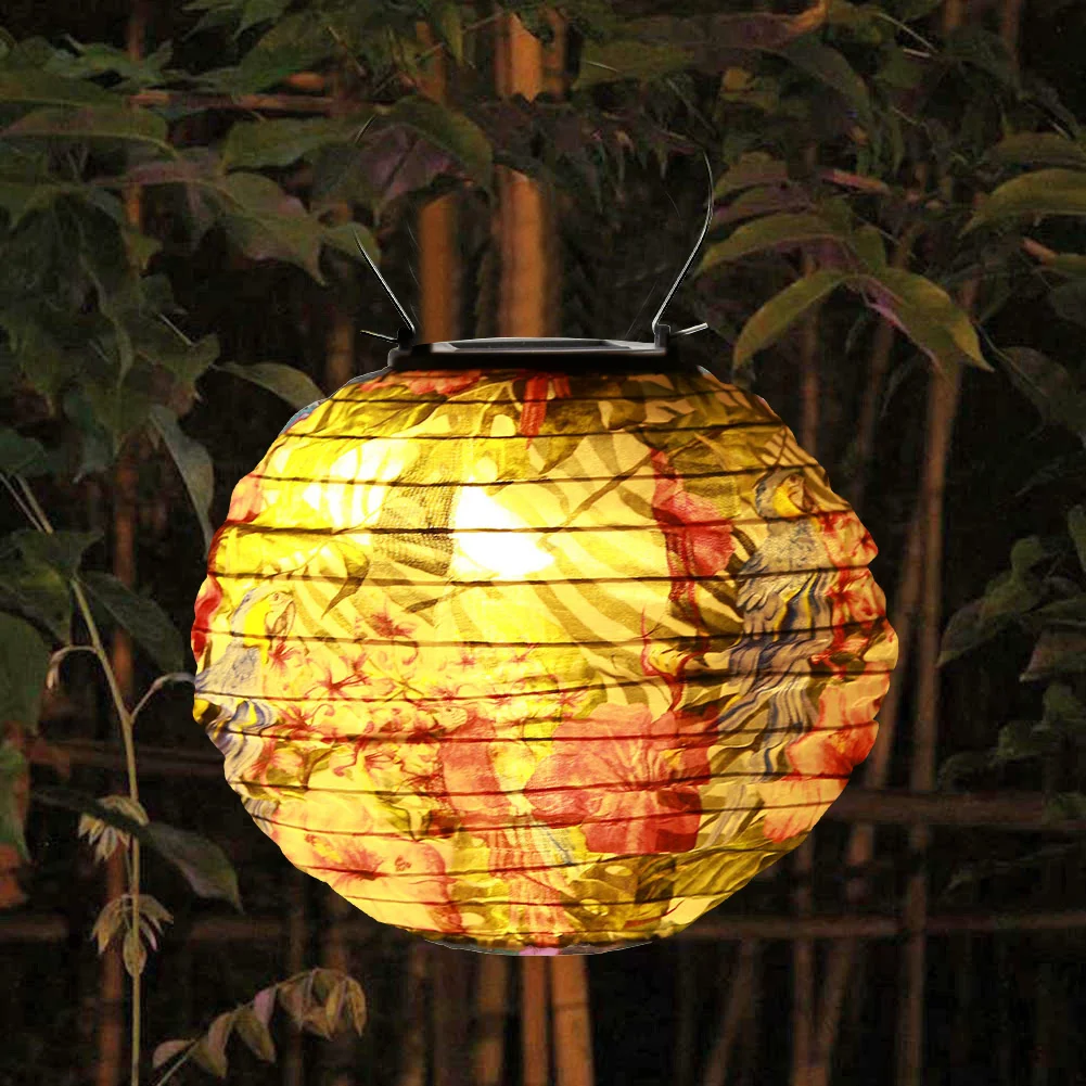 20cm Solar LED Chinese Lantern Light Waterproof Print Hanging Lamp (C)
