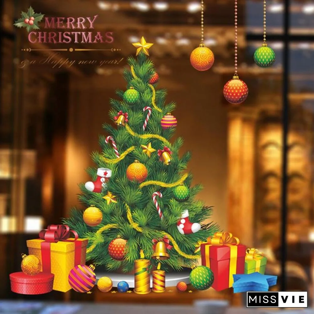 Christmas Bell Garland Wall Stickers Store Supermarket Window Glass Decorations Christmas Door Stickers