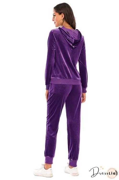 Zip-Up Hooded Jacket and Pants Set