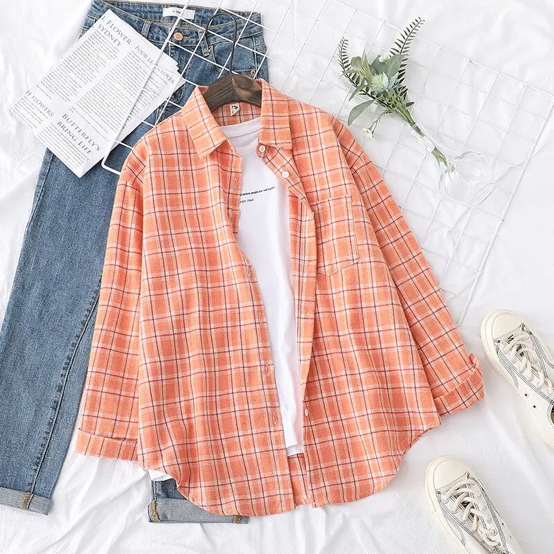 Brand Casual Women's Plaid Shirt 2021 Autumn New Boutique Ladies Loose Blouse and Tops Female Long Sleeve Blouses Clothes