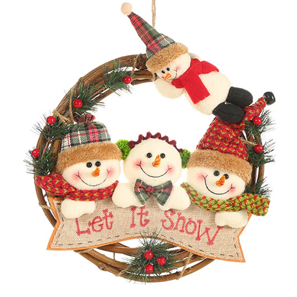 Santa Snowman Elk Rattan Wreath Wreath Ornament Christmas Decorations