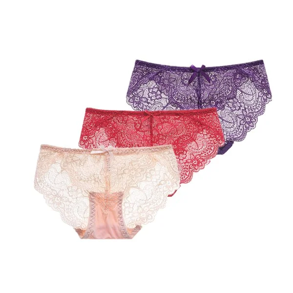 3Pcs/Lot Sexy Lace Underwear Women Transparent Low Waist Panties Cotton Crotch Briefs for Girls Breathable Seamless Lingeries