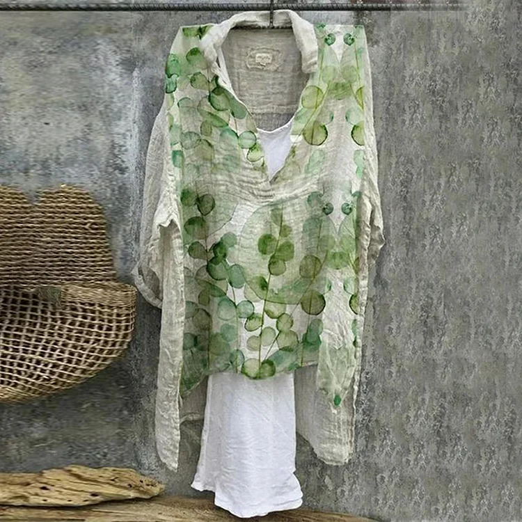 Comstylish Casual Floral Linen Short Front And Long Back Blouse