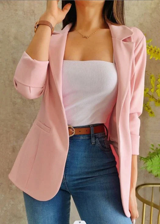Boutique Simple Pink Notched Pockets Suit Coats Fall