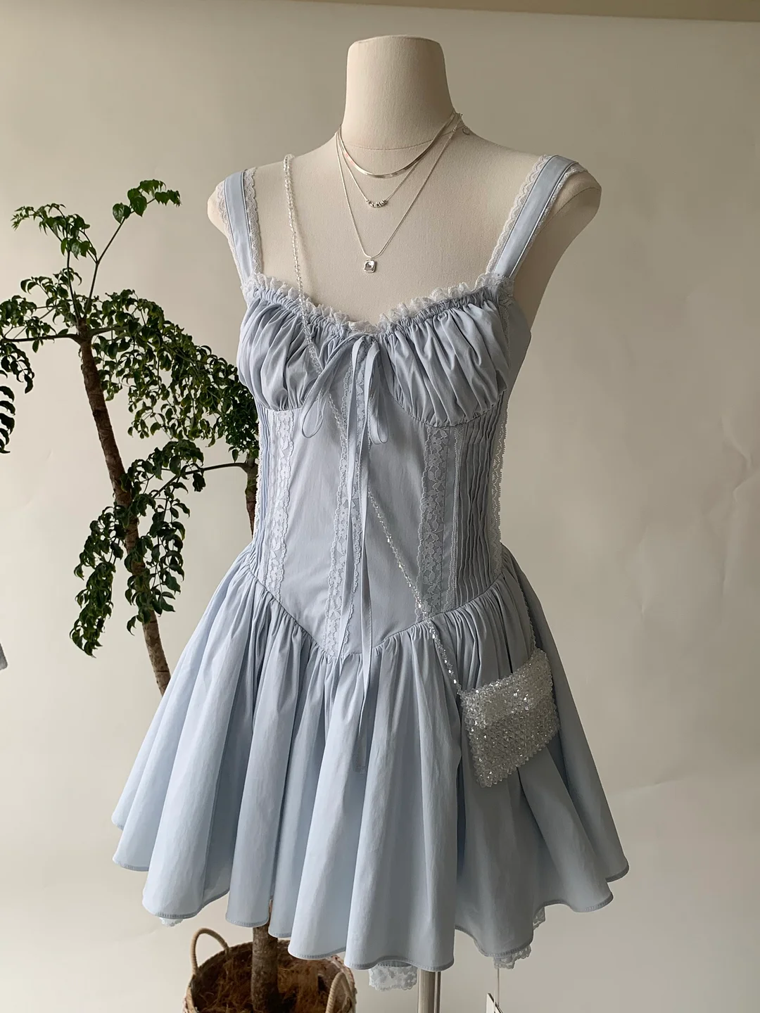Lace Detailing Sweetheart Corset Mini Dress