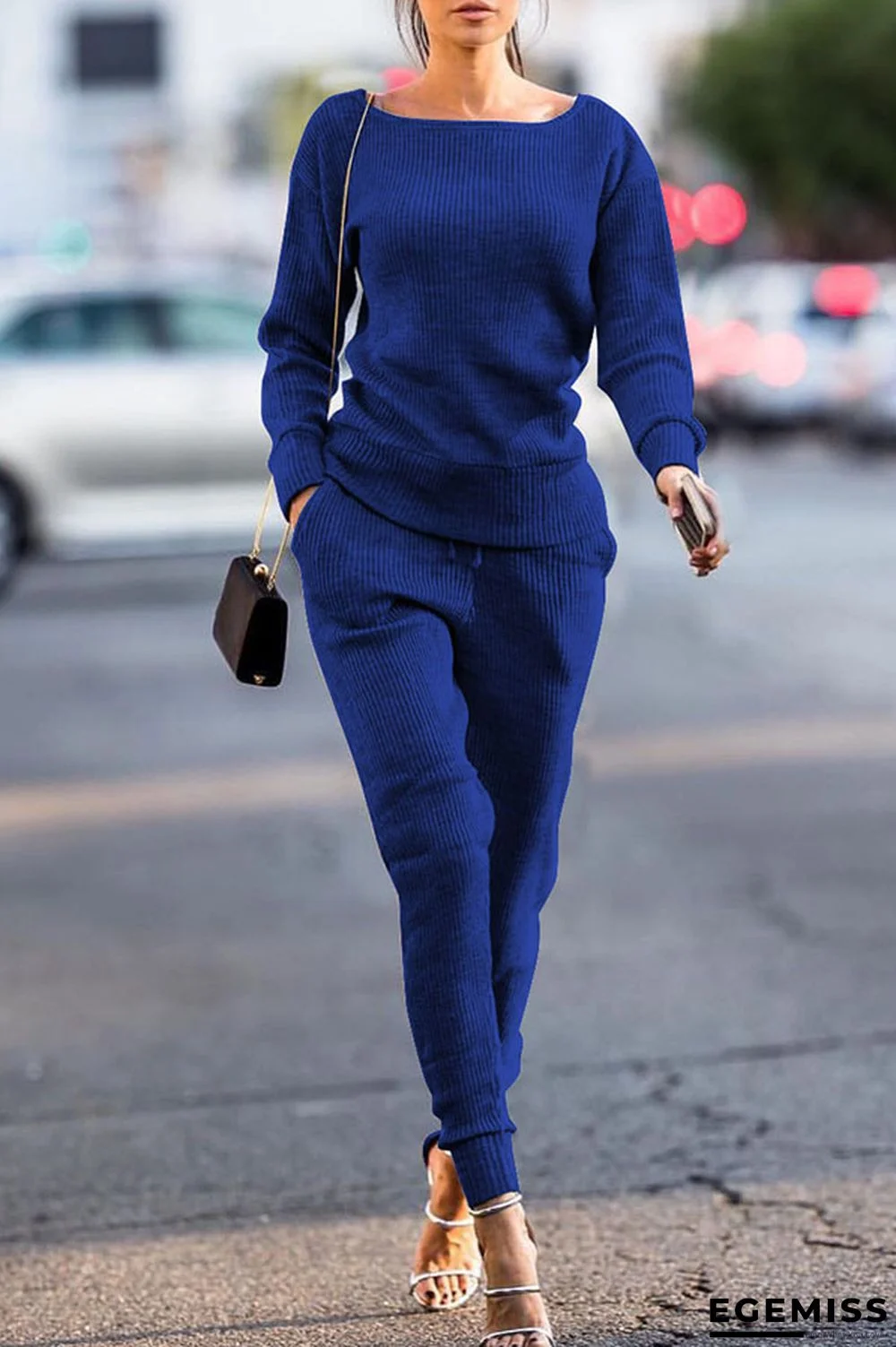 Royal blue Trendy Pockets Blending Two-piece Pants Set | EGEMISS