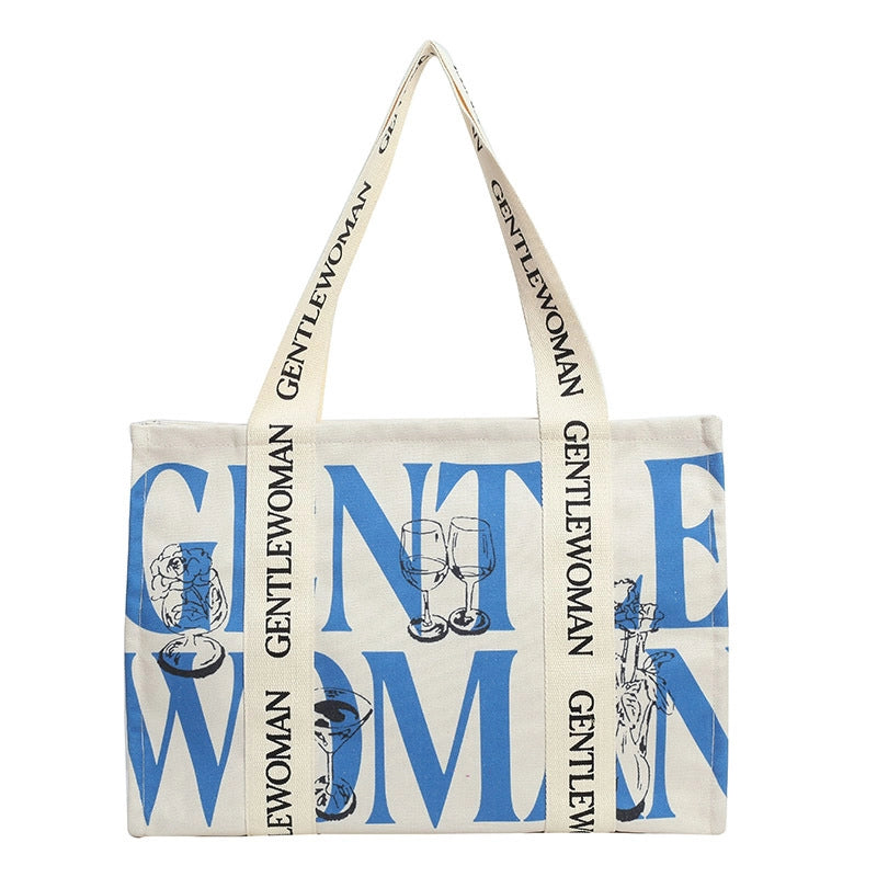 Women’s Large Canvas Letter Streetwear Square Zipper Shoulder Bag