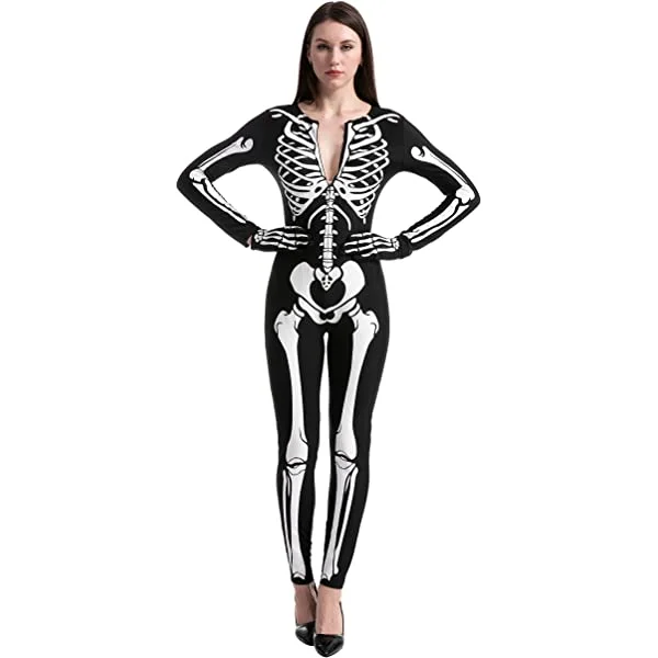 Skeleton Body Suit Spooktacular Creation Adult Women Glow in the Dark Skeleton Costume for Halloween Dress Up Party Role Playing Cosplay Medium