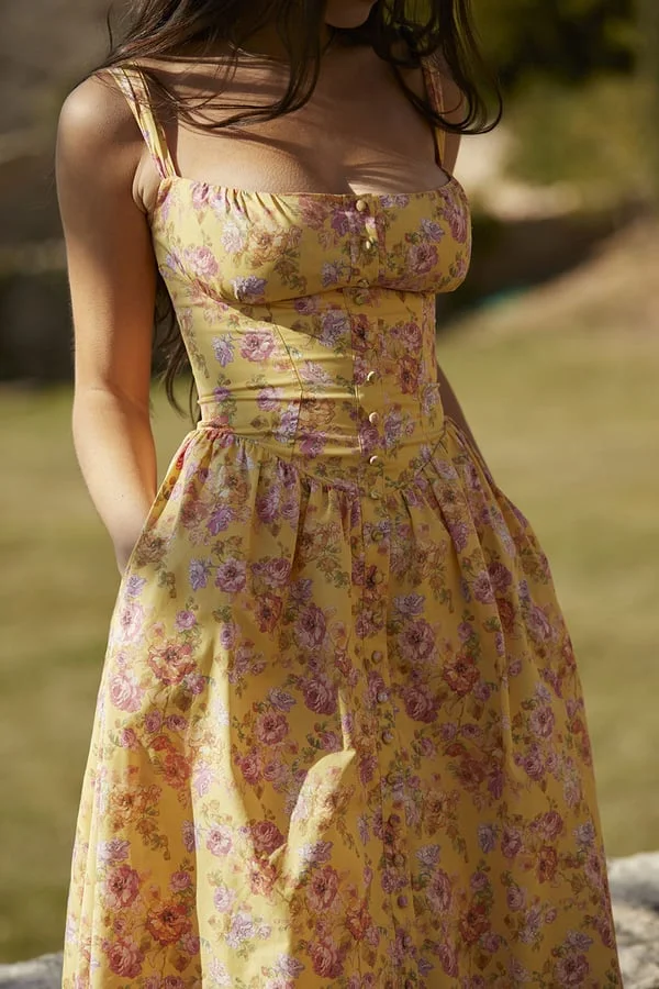 BUTTER PRINT MIDI SUNDRESS