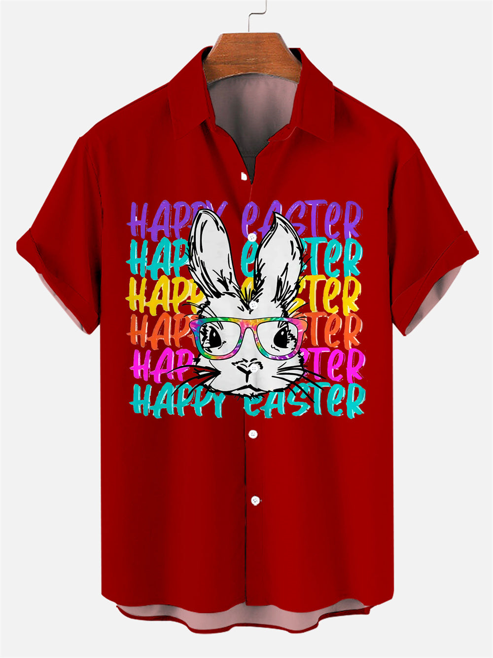 Men's Casual Holiday Easter Bunny Contrast Color Short Sleeve Shirt PLUSCLOTHESMAN