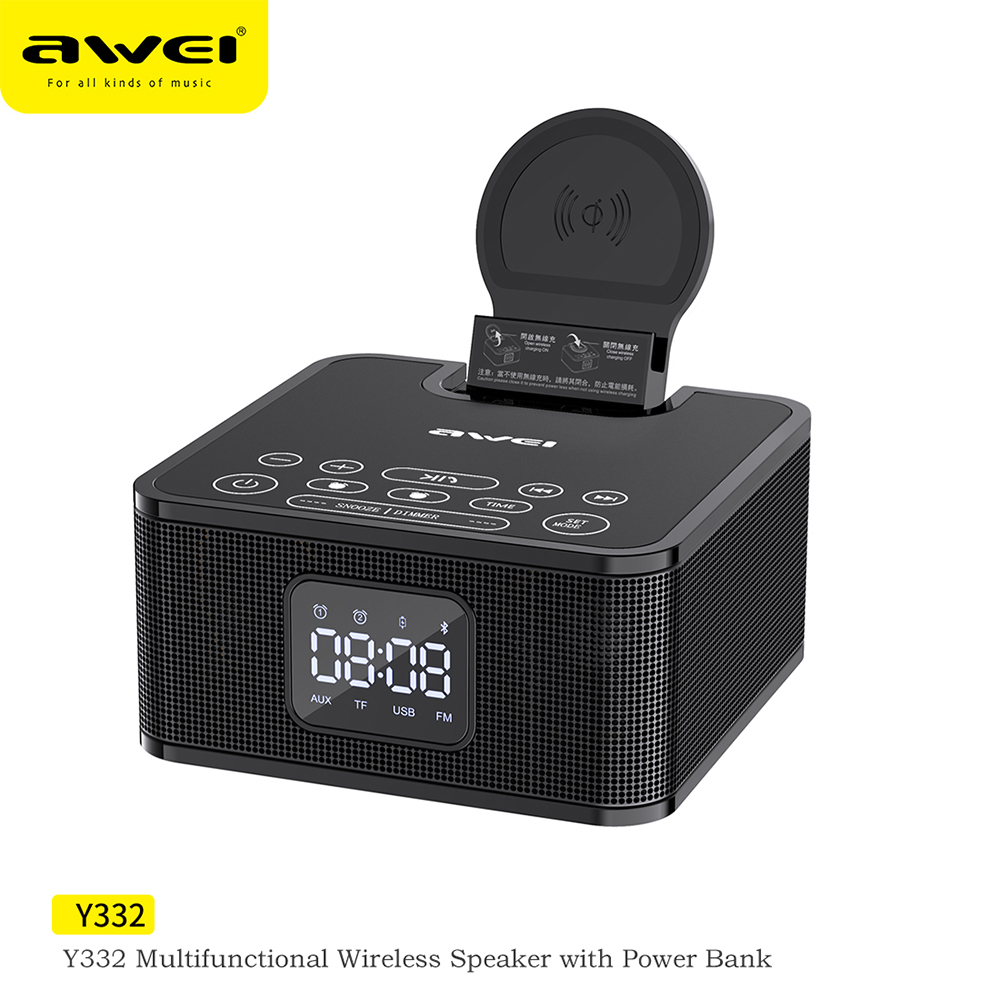 

AWEI Y332 Alarm Clock Bluetooth Speaker FM Radio Wireless Charger Stand, 501 Original