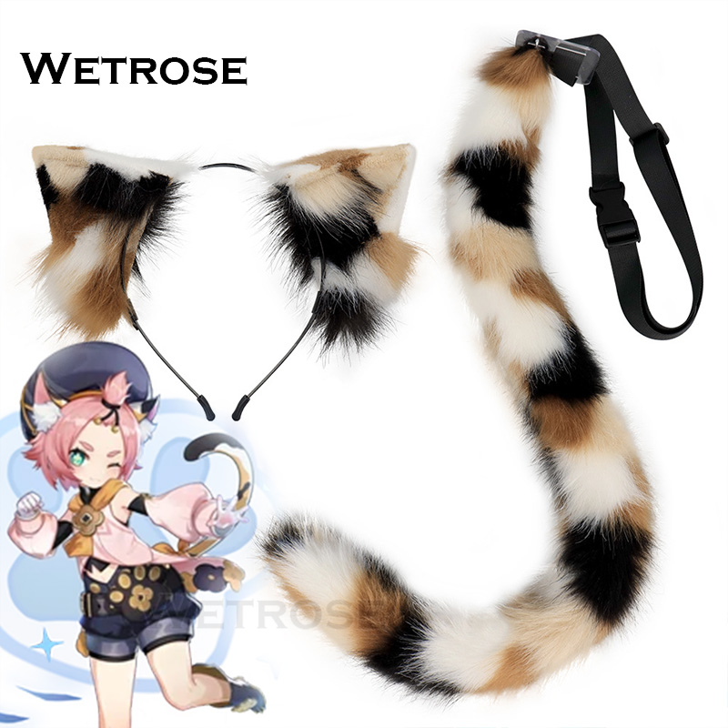 [Wetrose] In Stock Diona Cat Girl Cosplay Ear Tail Calico Диона Furry Fuzzy Hairy Costume Genshin Sexy Set Wig Halloween Xmas