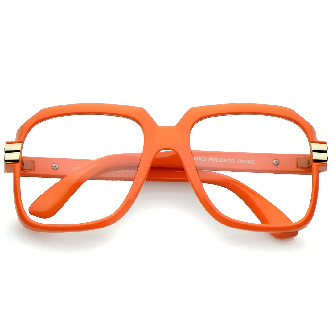 Large Colored Metal Accent Temple Clear Lens Square Glasses 55mm